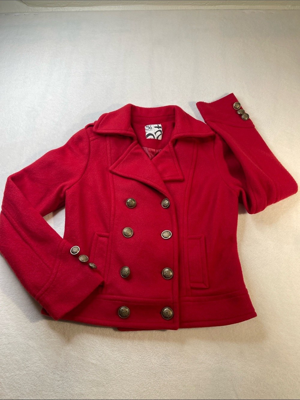 Staccato Red Double-Breasted Pea Coat/JACKET WOMENS SIZE S CROPPED